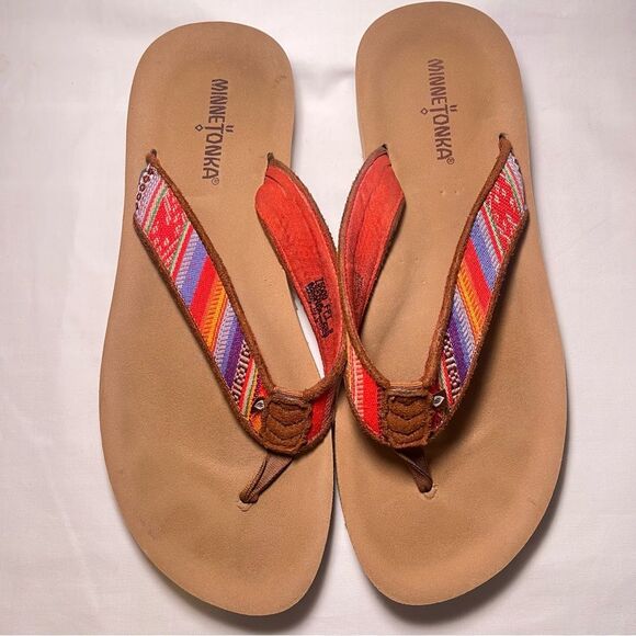 Minnetonka Thong Sandals Red Brown Size 9 - Picture 2 of 8